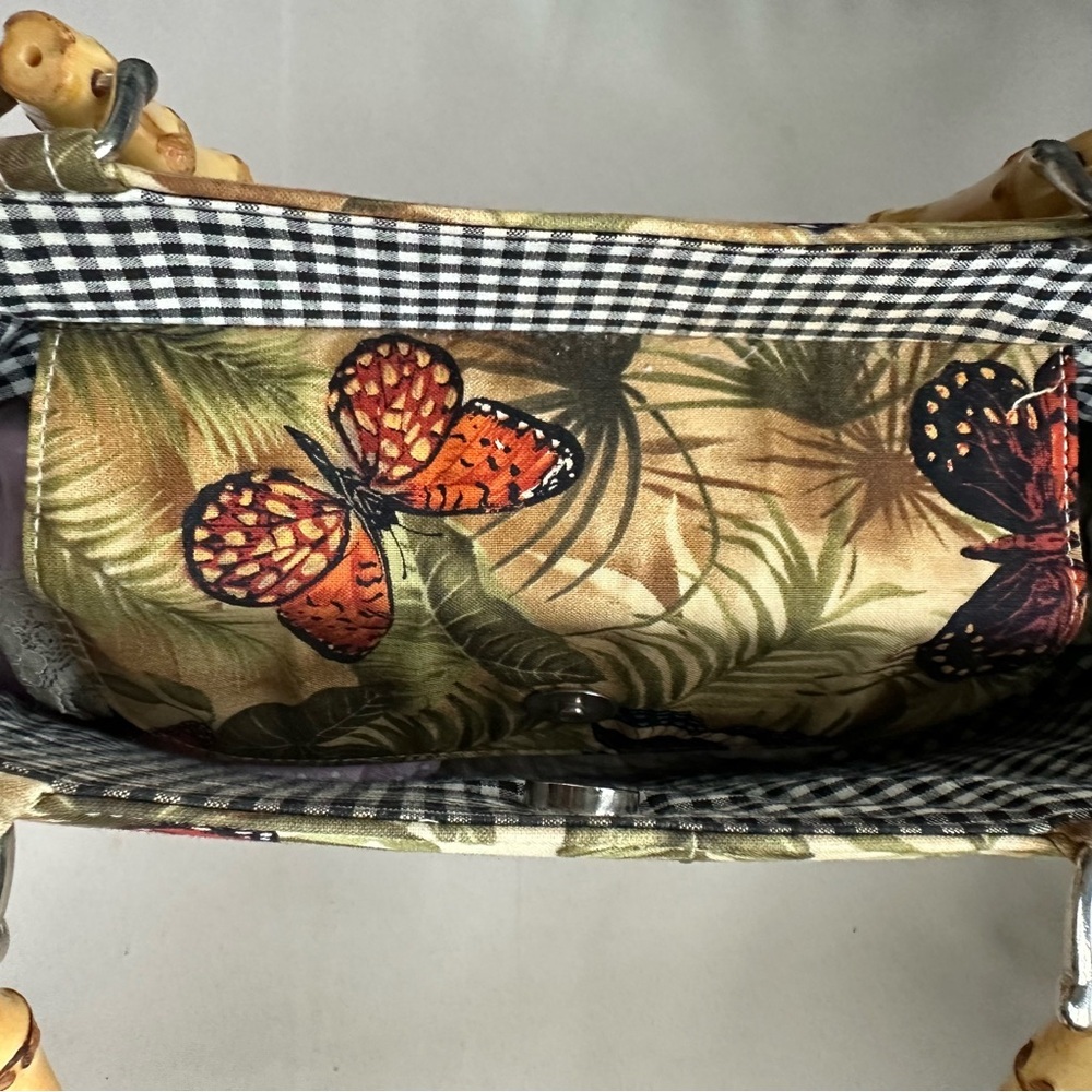 Butterfly Print Bamboo Handle Tote Bag - Picture 5 of 8